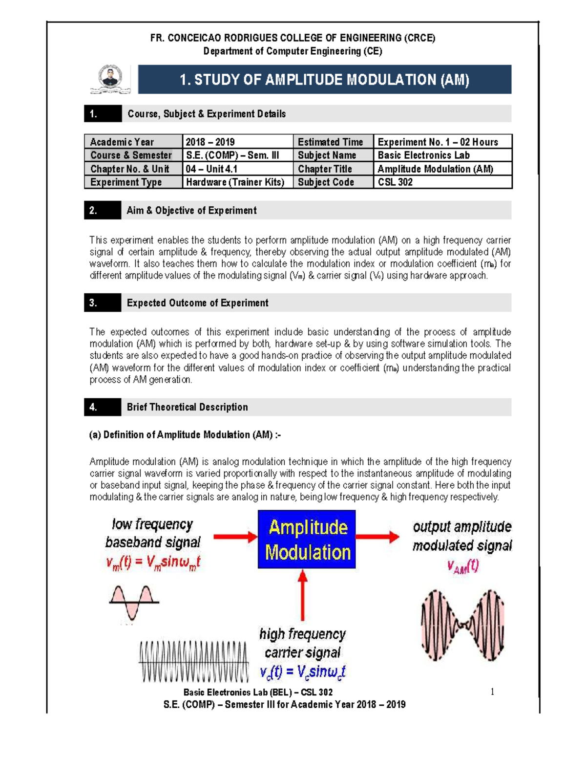 ECCF Experiment No. 1 - Amplitude Modulation AM - FR. CONCEICAO ...