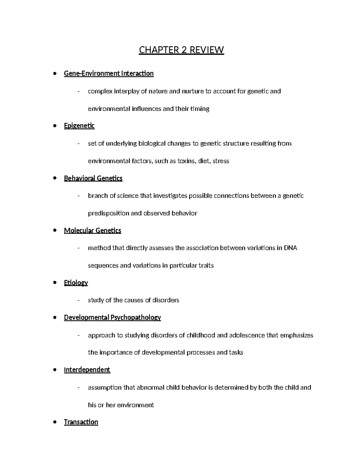 Chapter 2 Review - CHAPTER 2 REVIEW Gene-Environment Interaction ...