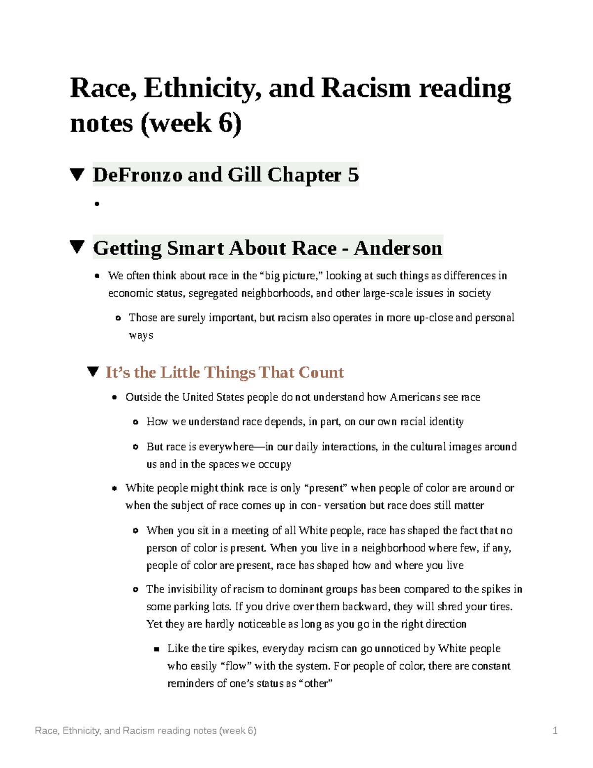 Race Ethnicity and Racism reading notes (week 6) Race, Ethnicity, and