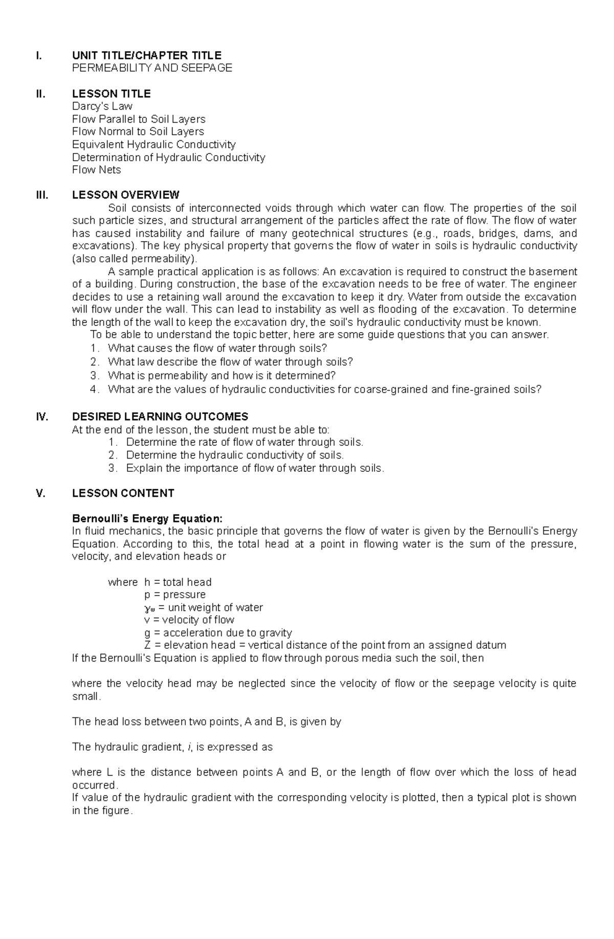 Permeability and Seepage - I. UNIT TITLE/CHAPTER TITLE PERMEABILITY AND ...