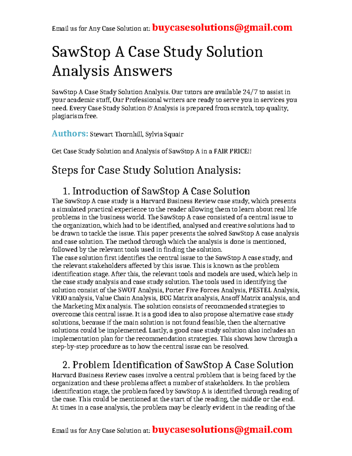 Saw Stop A Case Study Solution Analysis SawStop A Case Study Solution