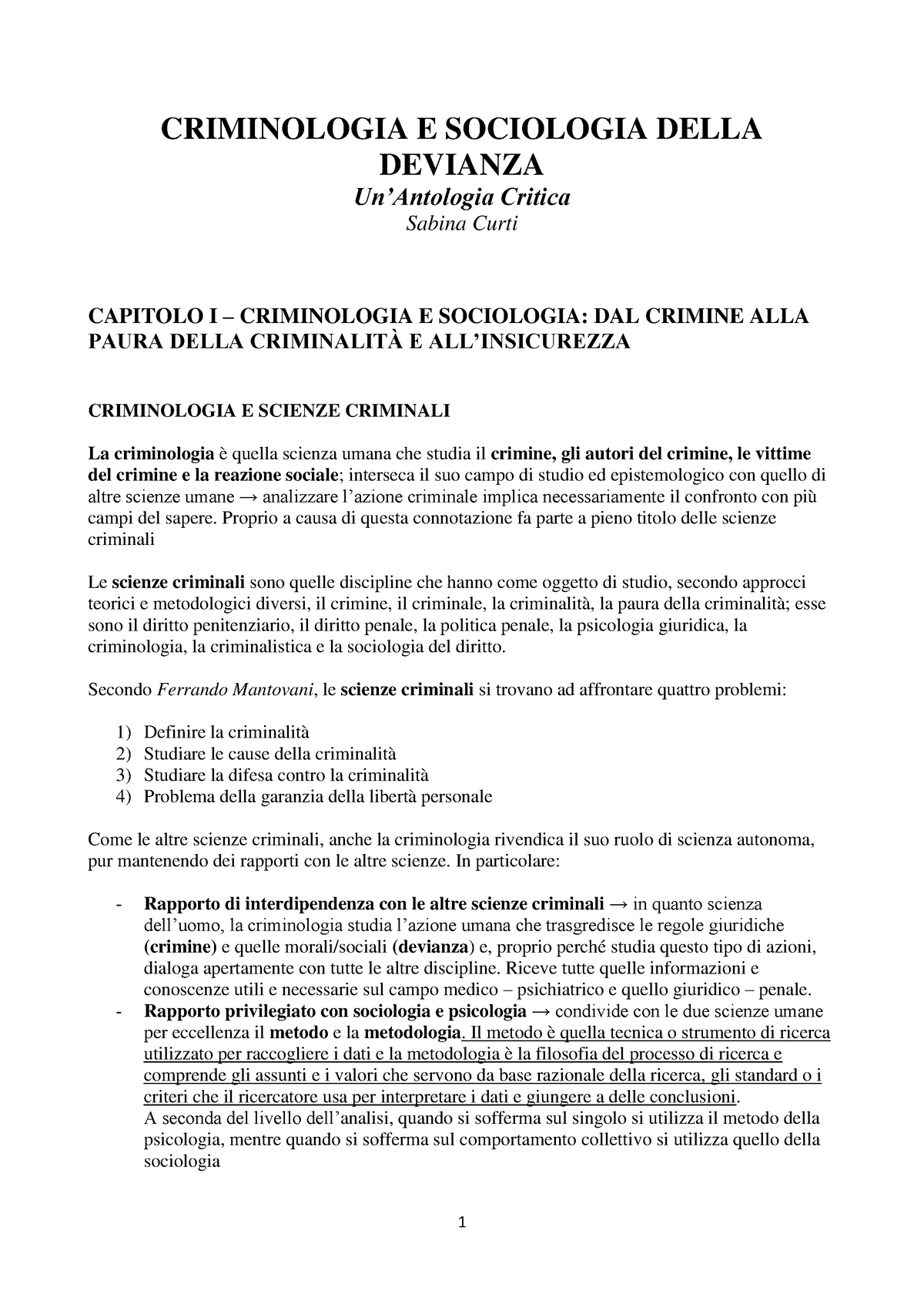 Criminologia e sociologia della devianza 4 - CRIMINOLOGIA E SOCIOLOGIA  DELLA DEVIANZA Un'Antologia - Studocu