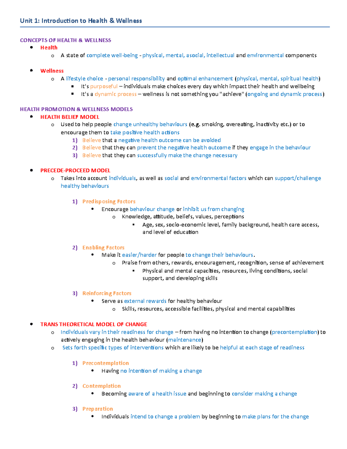 Unit 1 - Health Wellness - Unit 1: Introduction To Health & Wellness ...