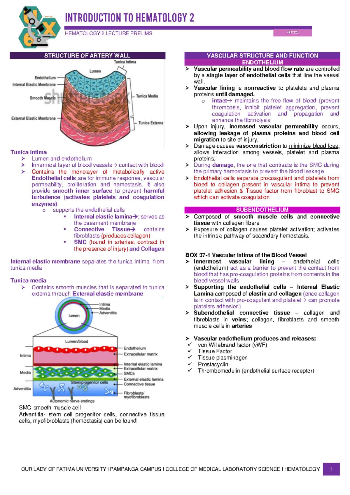 Hemostasis and thrombosis - HEMATOLOGY 2 LECTURE PRELIMS STRUCTURE OF ...