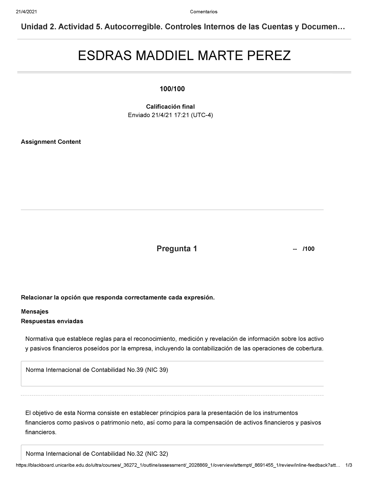 Unidad 2 Actividad 5 Autocorregible Controles Internos De Las Cuentas Y ...