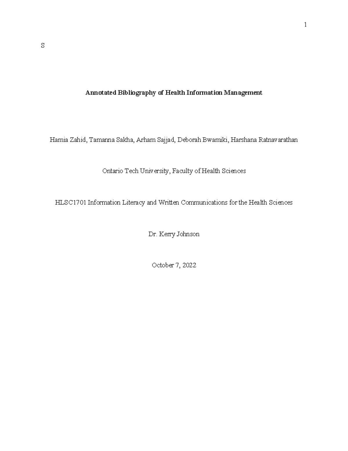 Annotated Bibliography - Team 2 - S Annotated Bibliography of Health ...