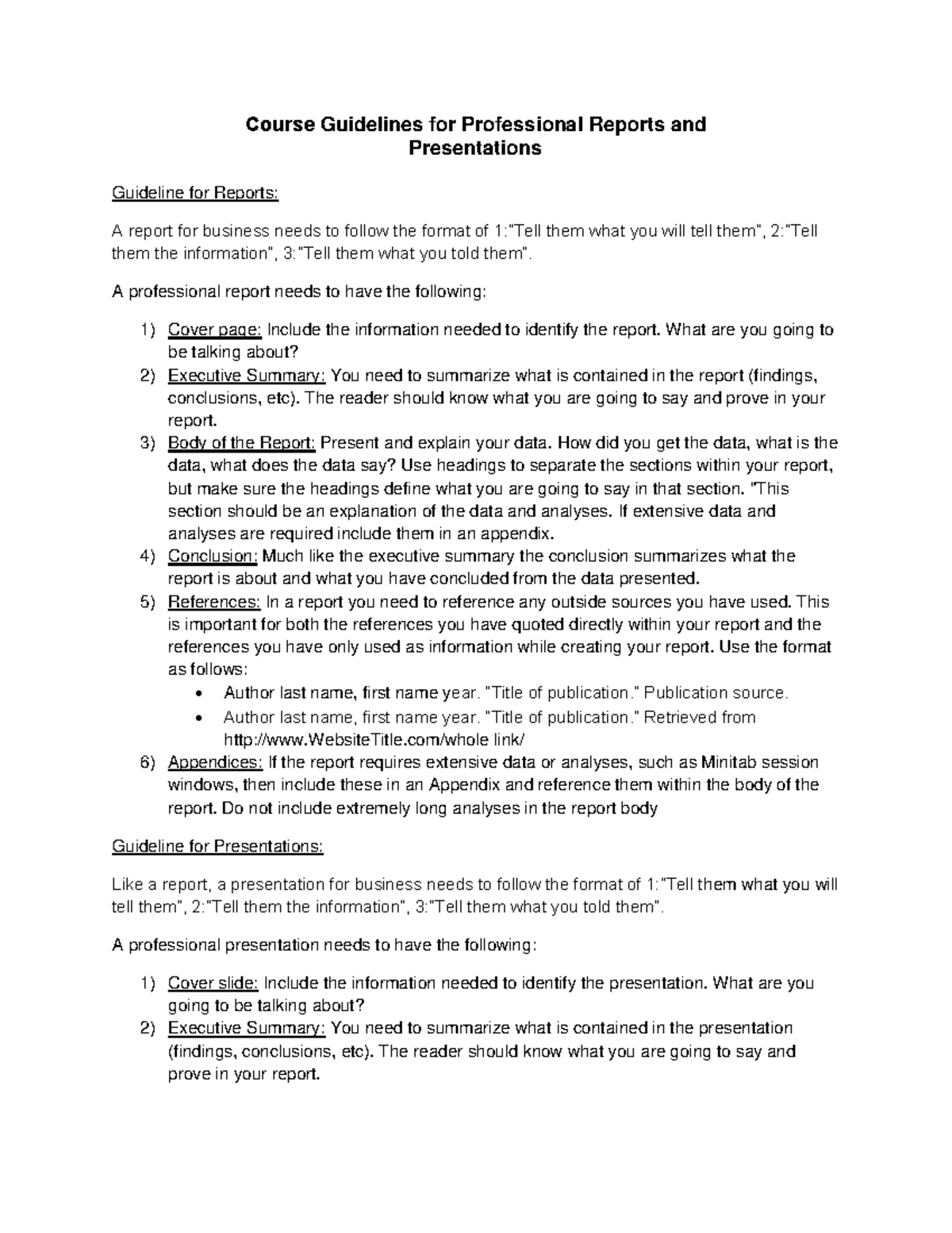 Course Guidelines for Reports and Presentations April 2016 - Course ...