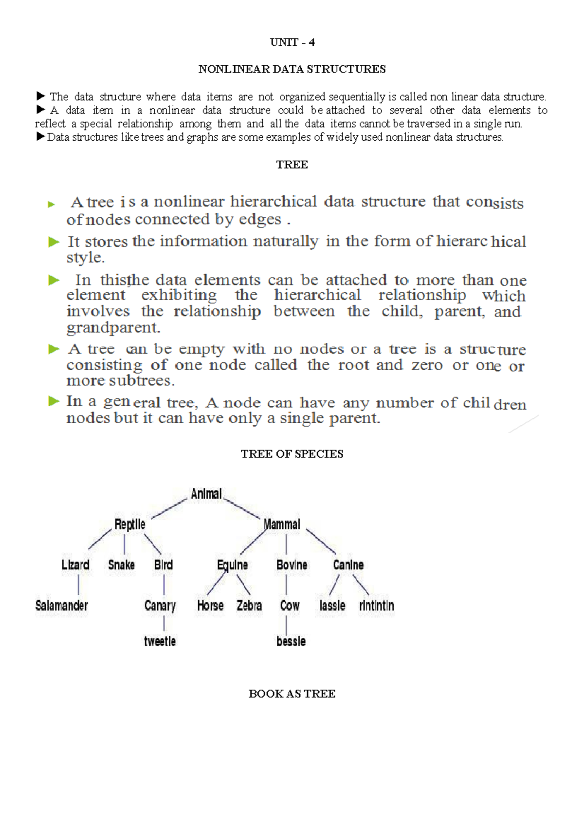 DS U4 - Data Structures - UNIT - 4 NONLINEAR DATA STRUCTURES The data ...