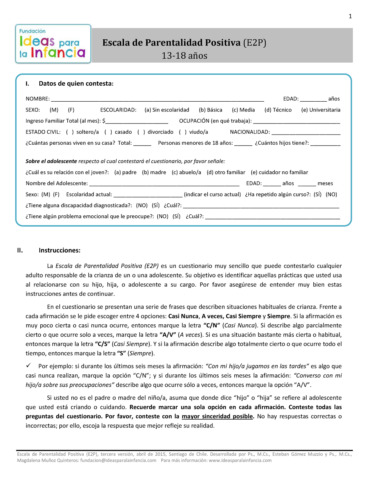 Escala De Parentalidad Positiva Version - Escala De Parentalidad ...