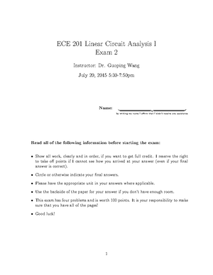 Ece201 m15 exam01solutions - ECE 201 Linear Circuit Analysis I Exam 1 ...