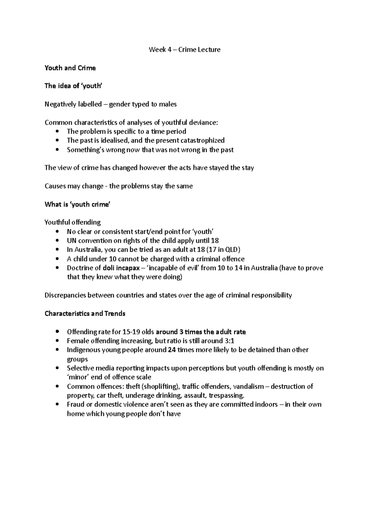 Week 4 – Youth and Crime Lecture - Week 4 – Crime Lecture Youth and ...