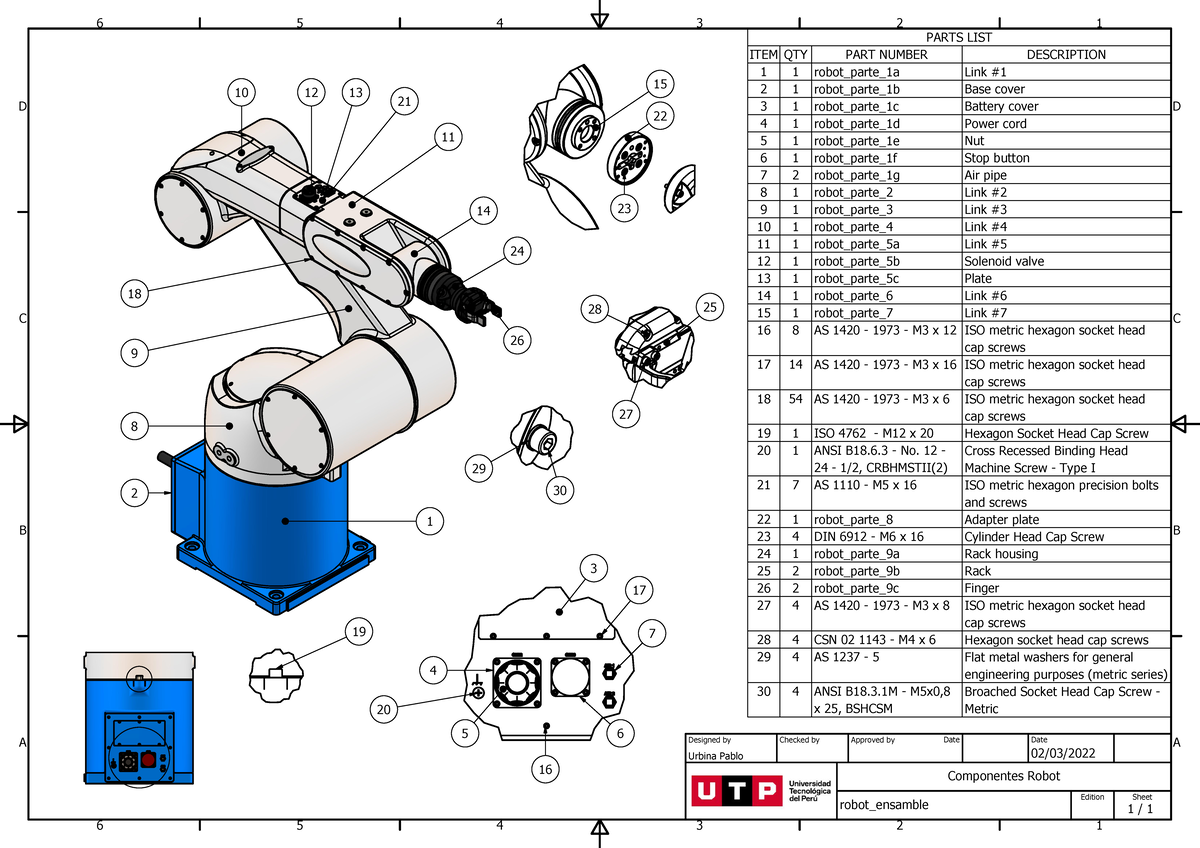 Robot ensamble - PARTS LIST ITEMQTY PART NUMBER DESCRIPTION 1 1 robot ...