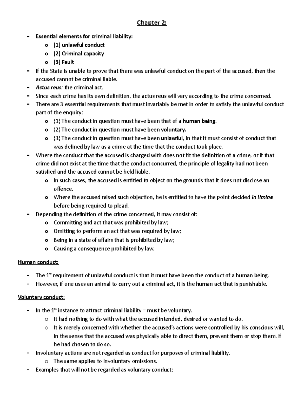 Chapter 2 - Chapter 2: Essential elements for criminal liability: o (1 ...