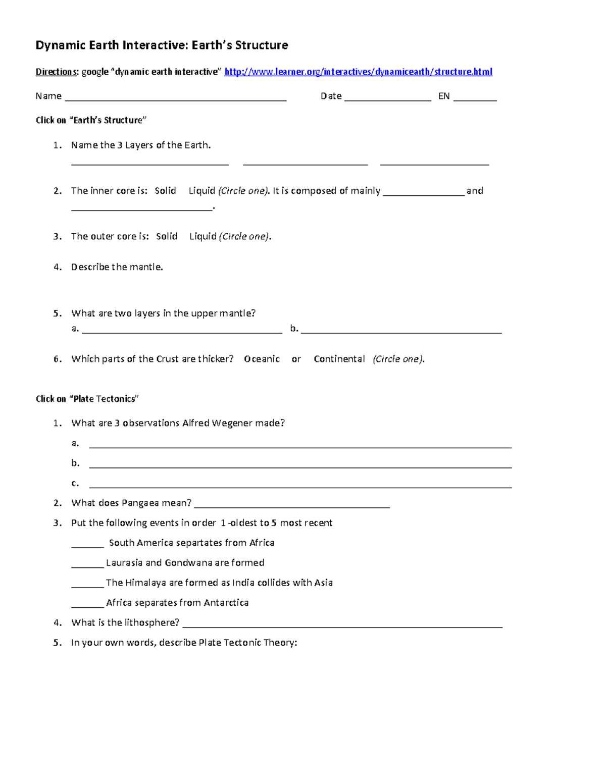 Dynamic-earth-interactive worksheet annenberg - Dynamic Earth ...