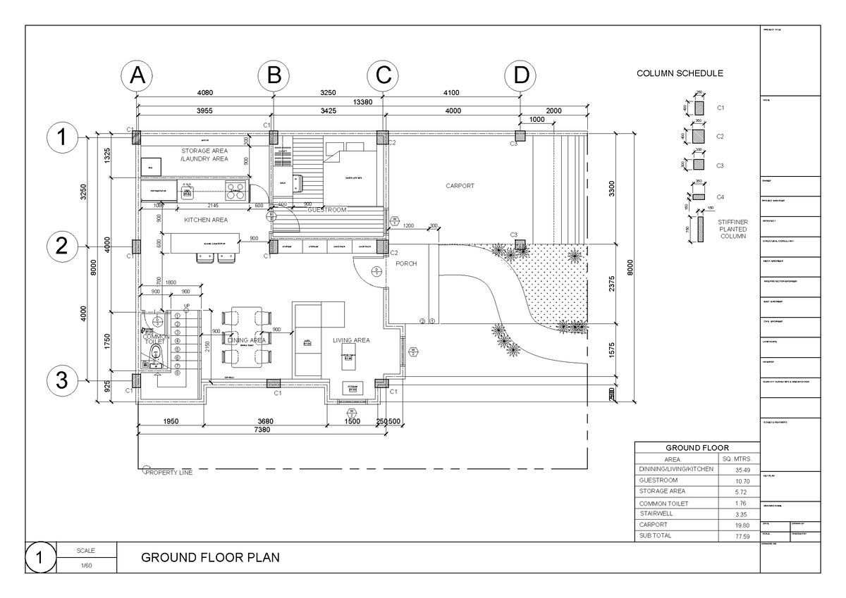 BT03 P1 GF - Notes - AREA SQ. MTRS. DININING/LIVING/KITCHEN GUESTROOM ...