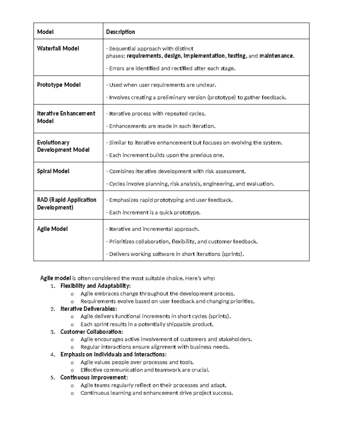 SDLC quiz notes - Agile model is often considered the most suitable ...