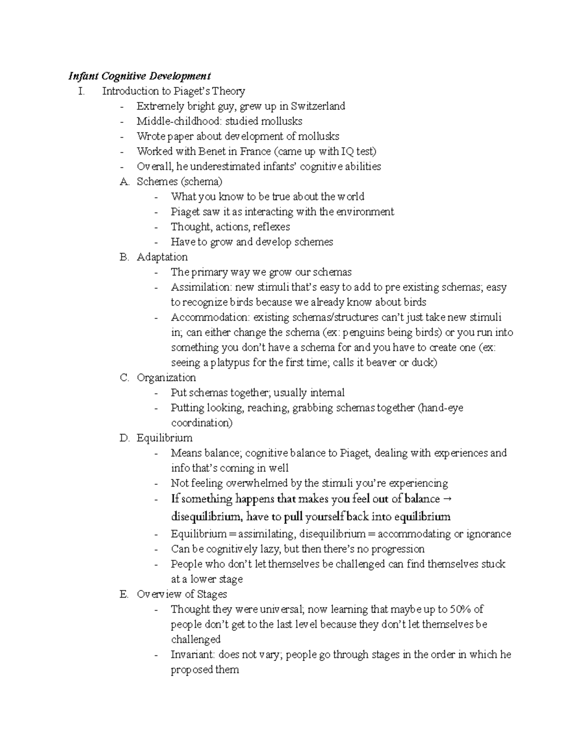 Chapter 5 Lecture Notes: Infant Cognitive Development - Infant ...