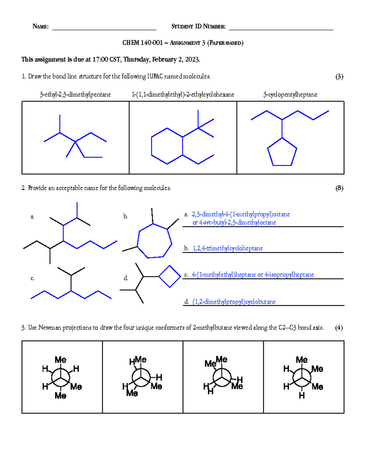A3 solution - NAME: _____________________________ S TUDENT ID NUMBER