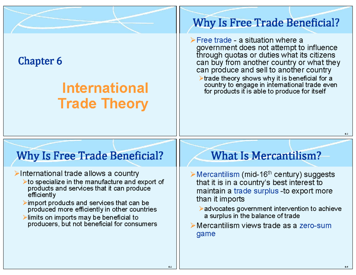 Chap 6 International Trade Theory 12e International Trade Theory 6 Free Trade A