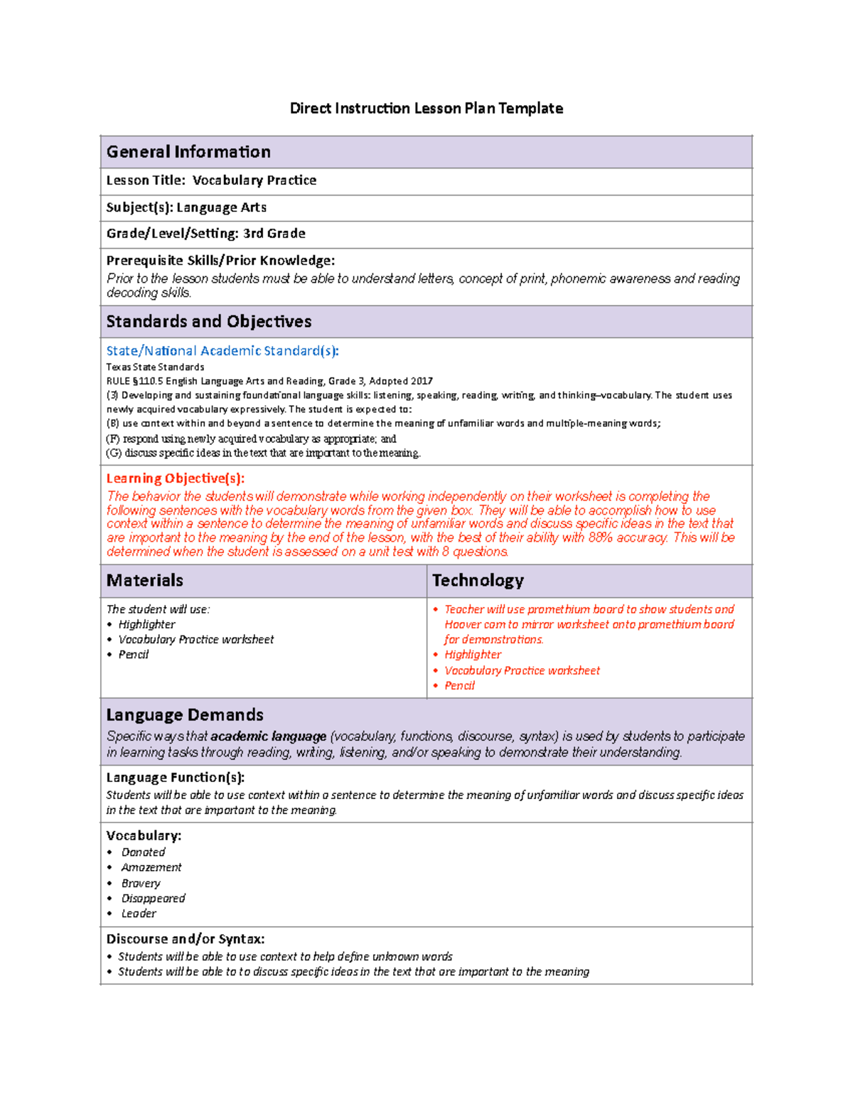 C909- final task - Direct Instruc,on Lesson Plan Template General ...