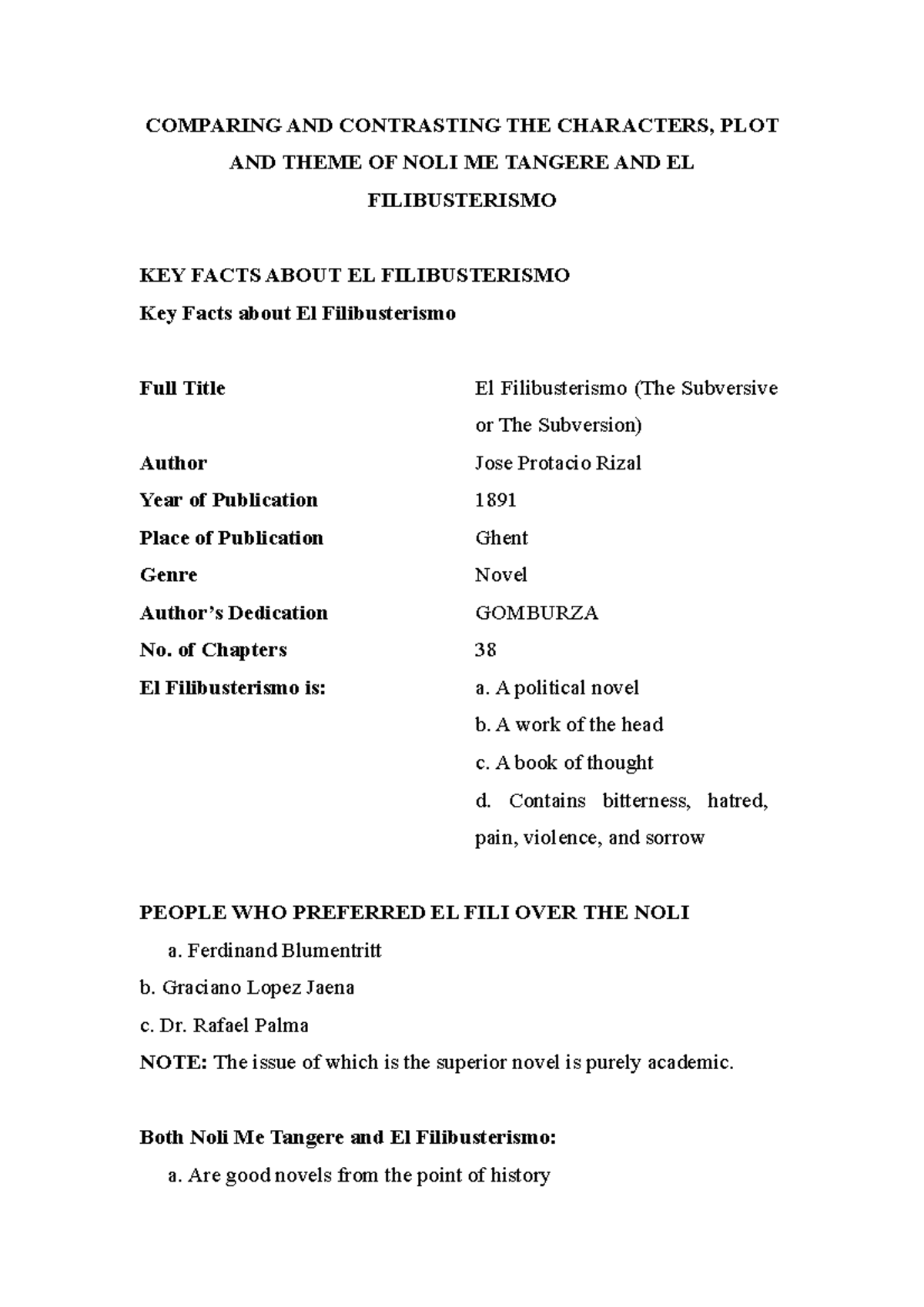 Comparing The Characters Of Noli Me Tangere And El Filibusterismo Comparing And Contrasting 1052