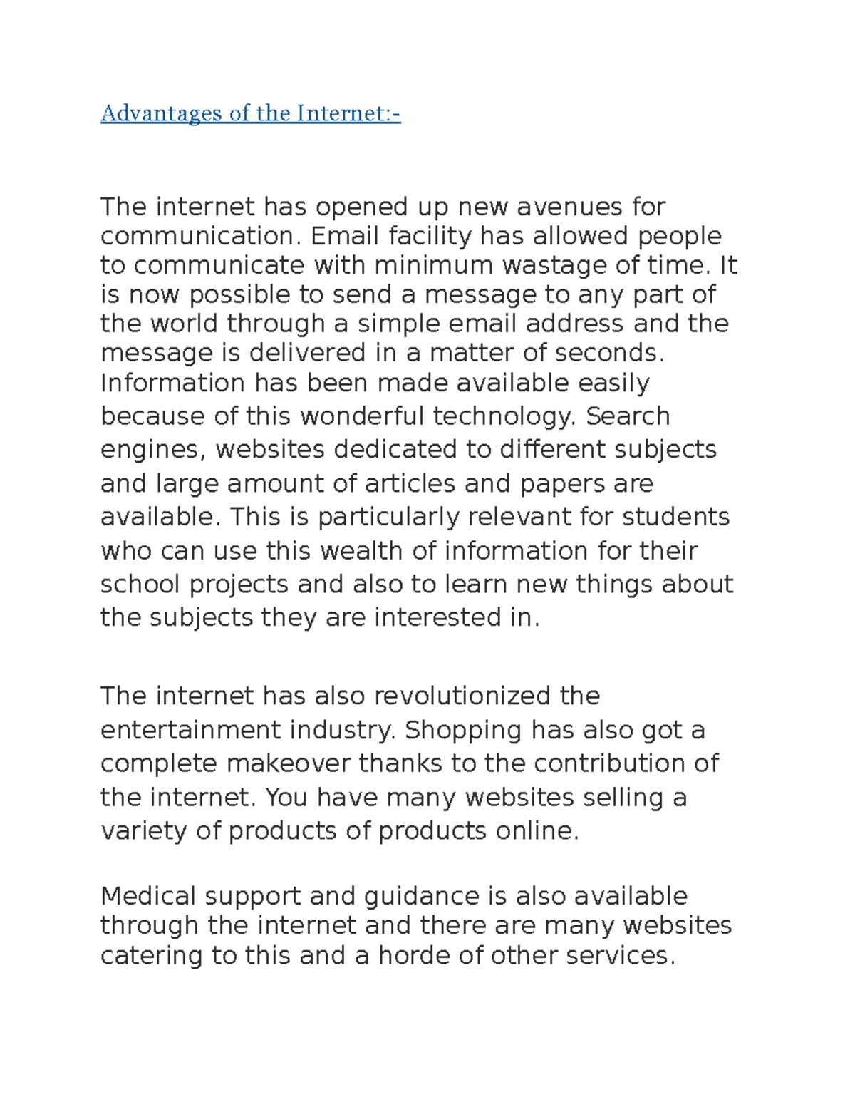 essay about merits and demerits of internet