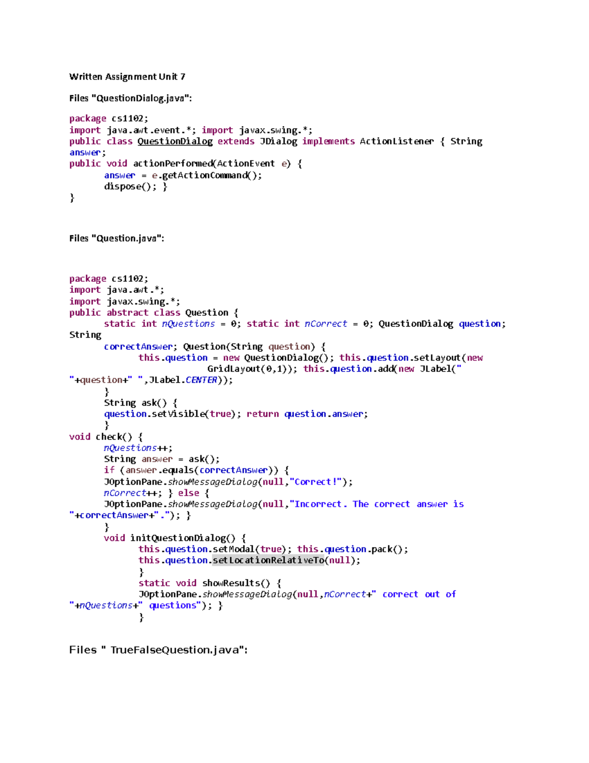 Cs 1102 Written Assignment Unit 7 - Written Assignment Unit 7 Files ...