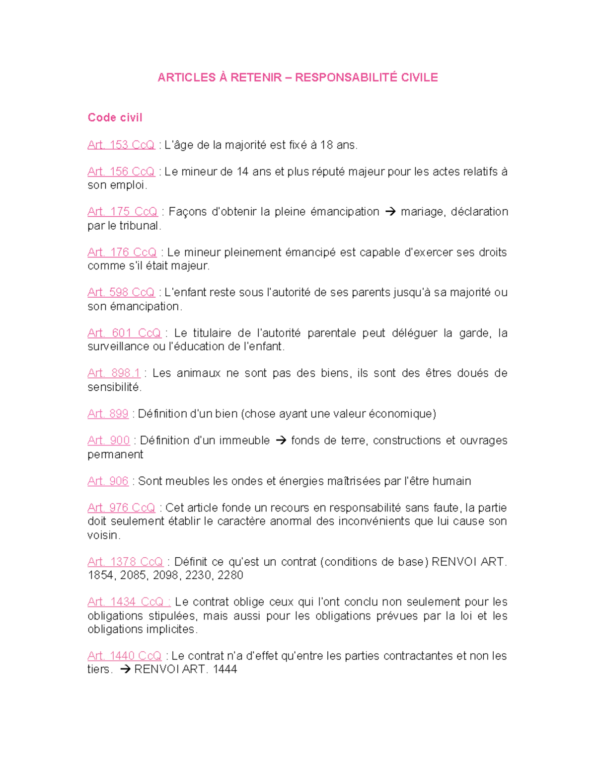 Articles À Retenir - Responsabilité civile pt - ARTICLES À RETENIR ...