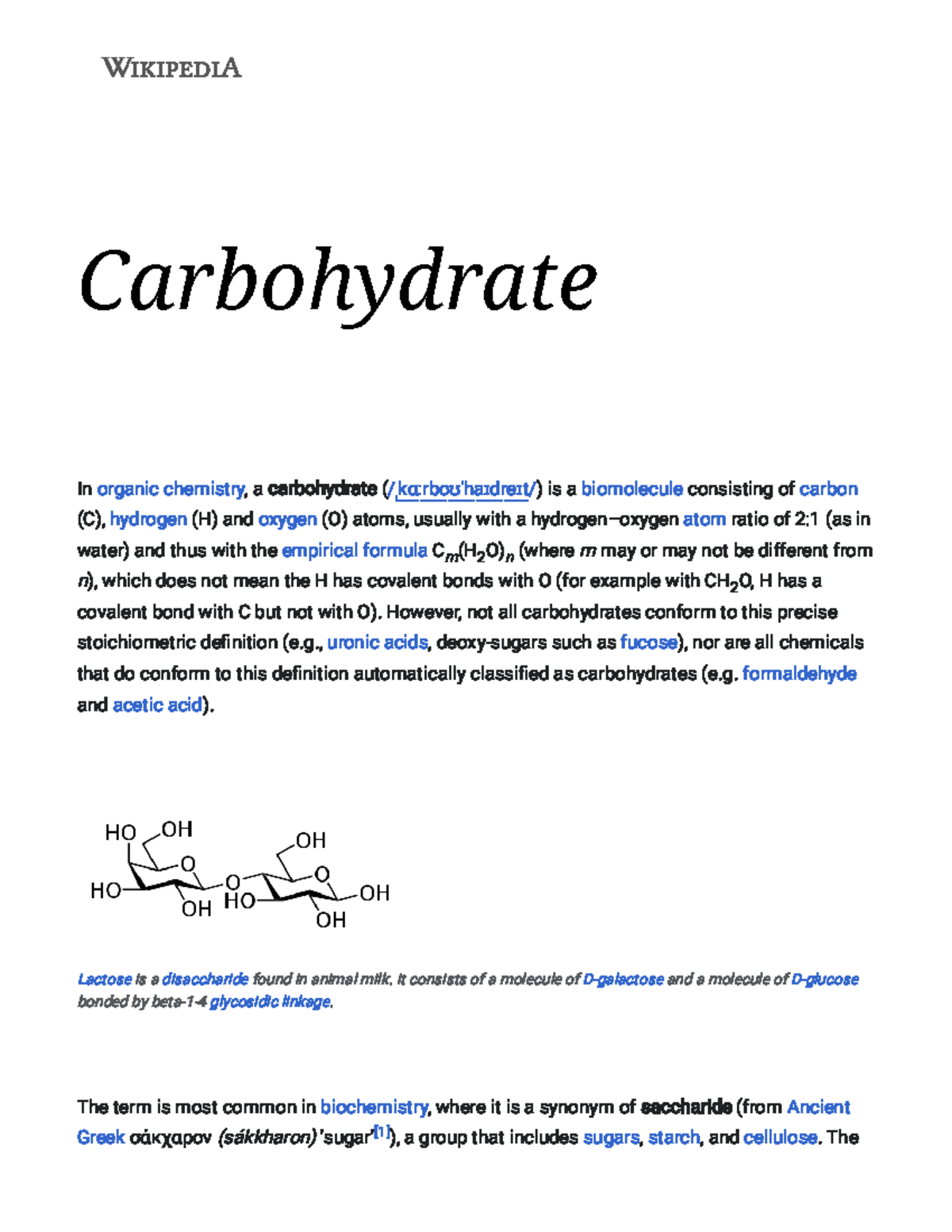 Carbohydrate Wikipedia Carbohydrate In organic chemistry, a