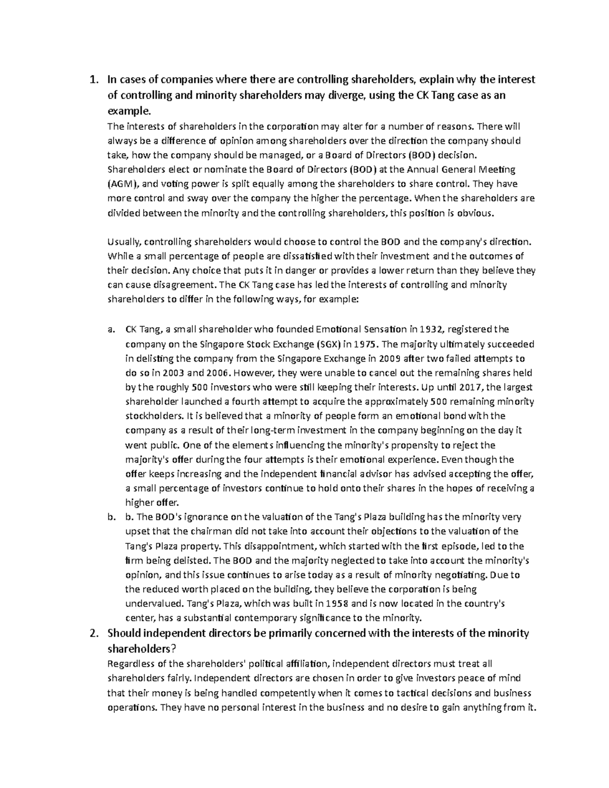 Xgovern - ASSIGNMENT ON GOVERN - 1. In cases of companies where there ...