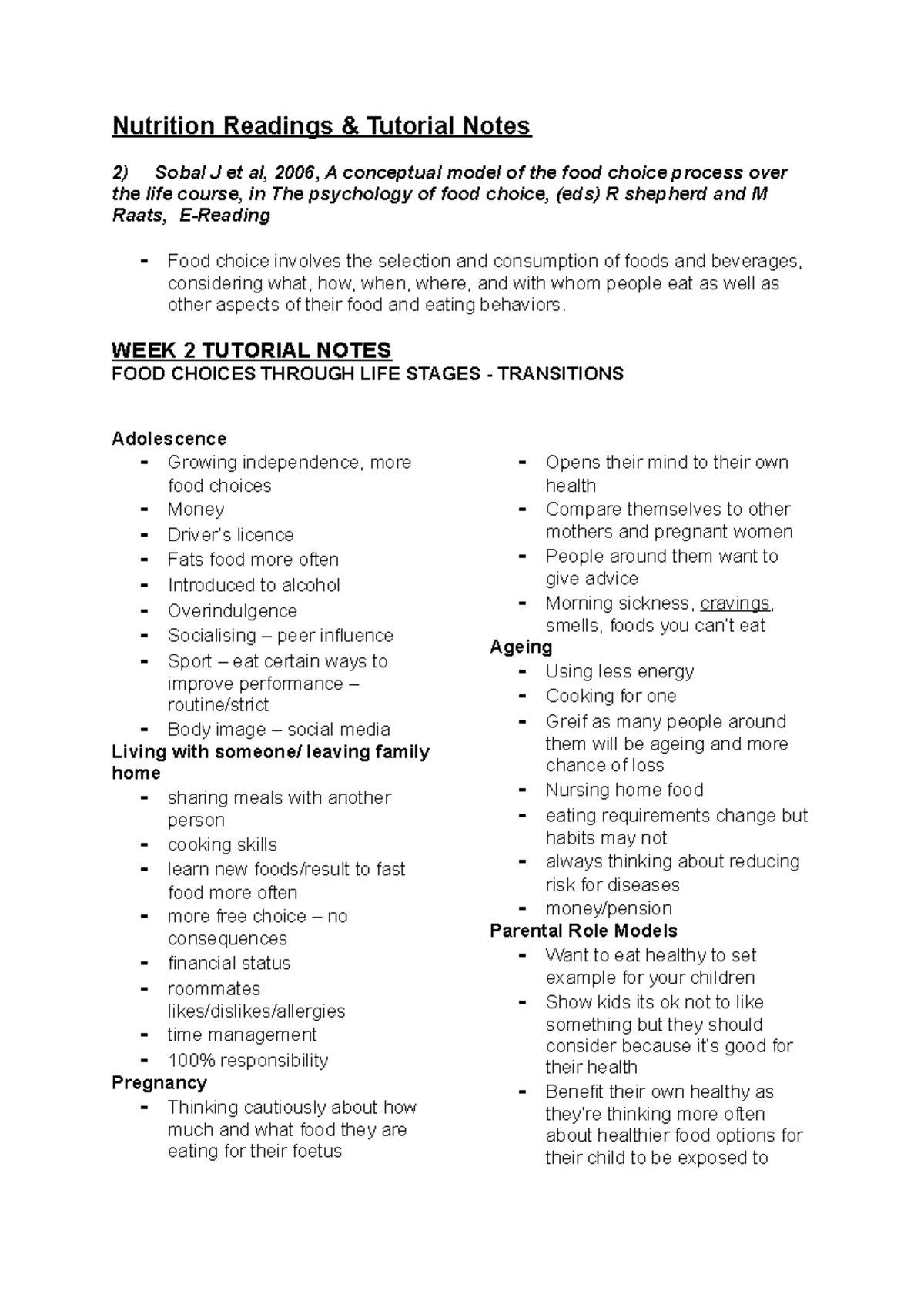 Nutrition Readings and TUT notes - Nutrition Readings & Tutorial Notes ...