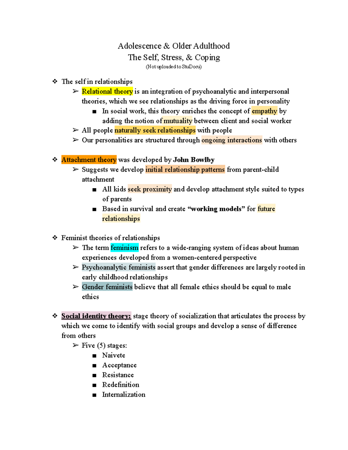 Older Adulthood Notes: The Self, Stress, & Coping - Adolescence & Older ...