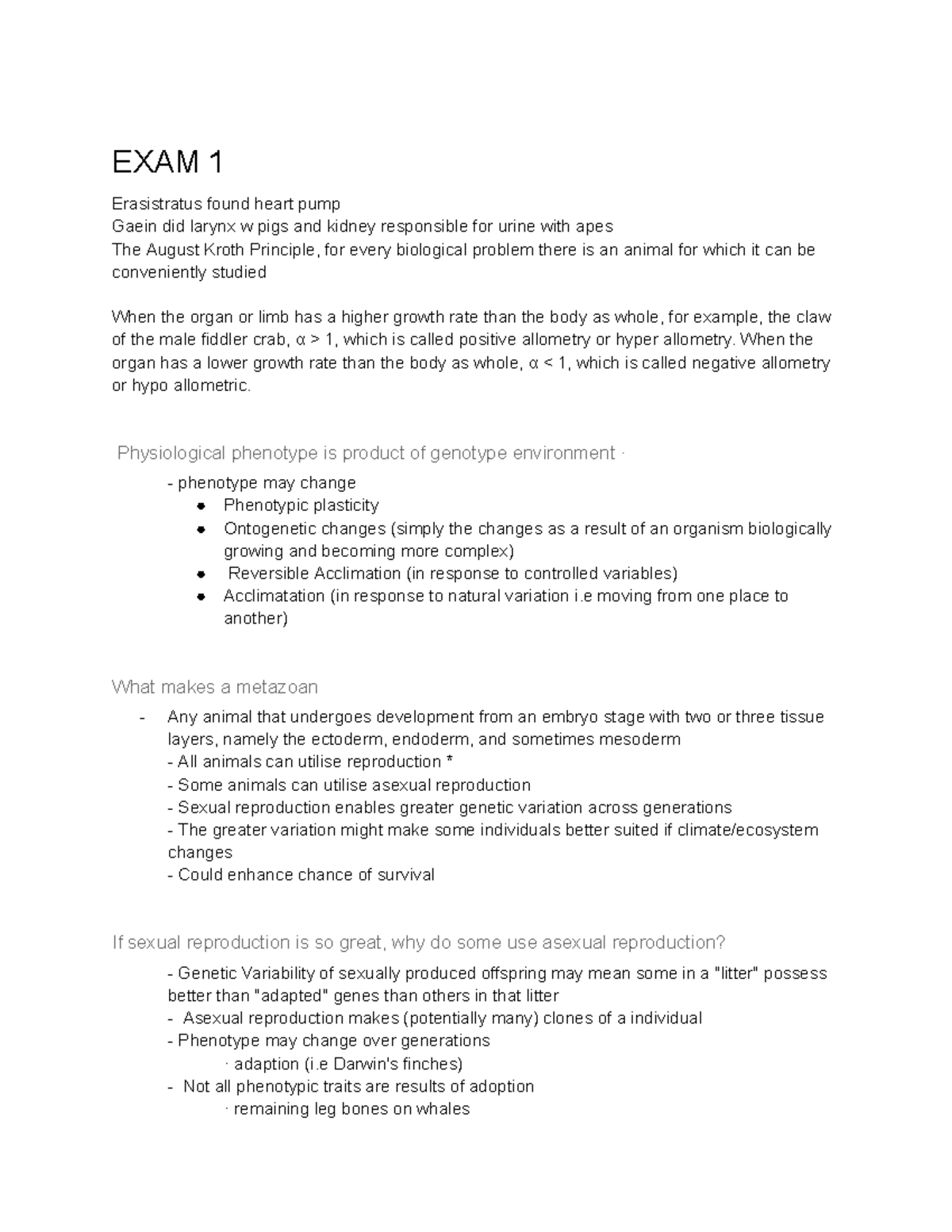 Animal Phys Notes Entire Course - Exam 1 Erasistratus Found Heart Pump 