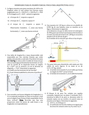 seminario física 1 para arquitectura - SERMINARIO PARA EL EXAMEN PARCIAL  FISICA PARA ARQUITECTURA - Studocu