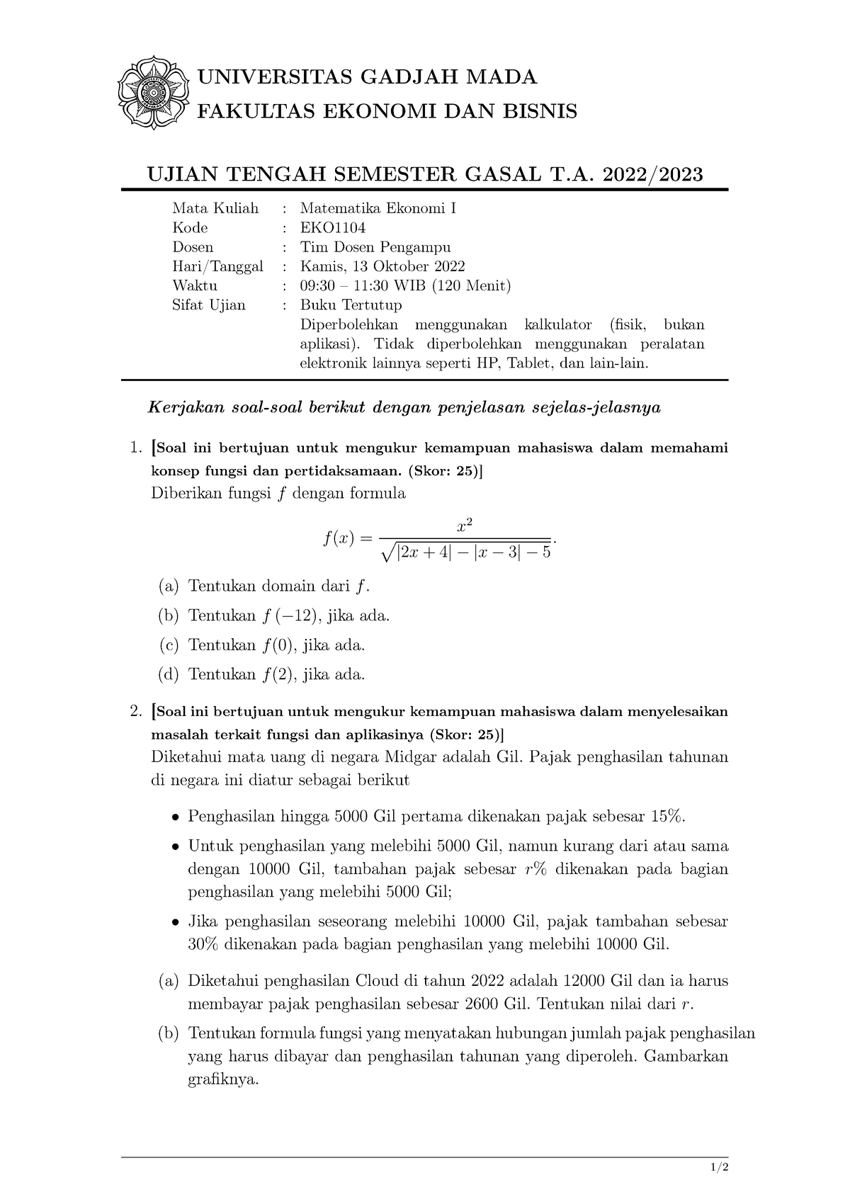 Uts Matematika Ekonomi I Ganjil 2022 2023 230918 091151 Universitas