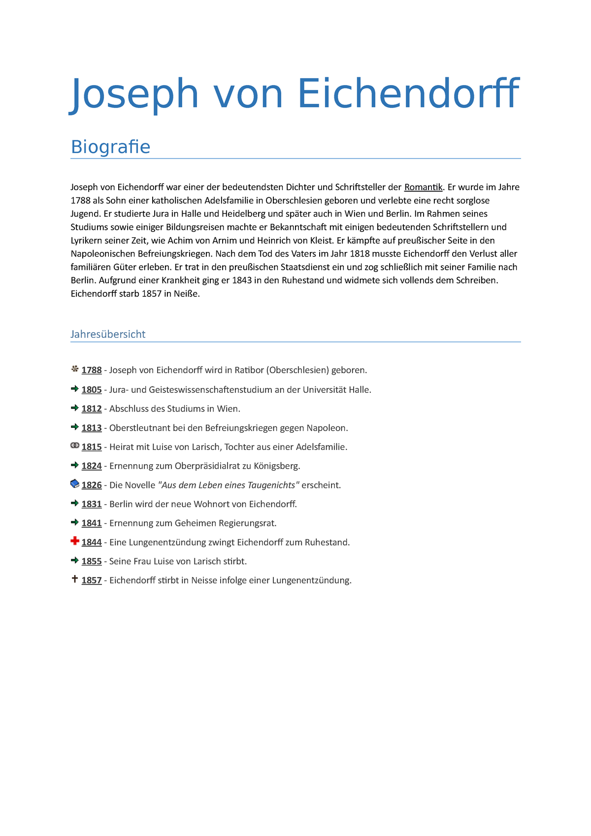 Joseph Von Eichendorff Biografie Und Werdegang Zusammenfassung Joseph Von Eichendorf Biografie 7135