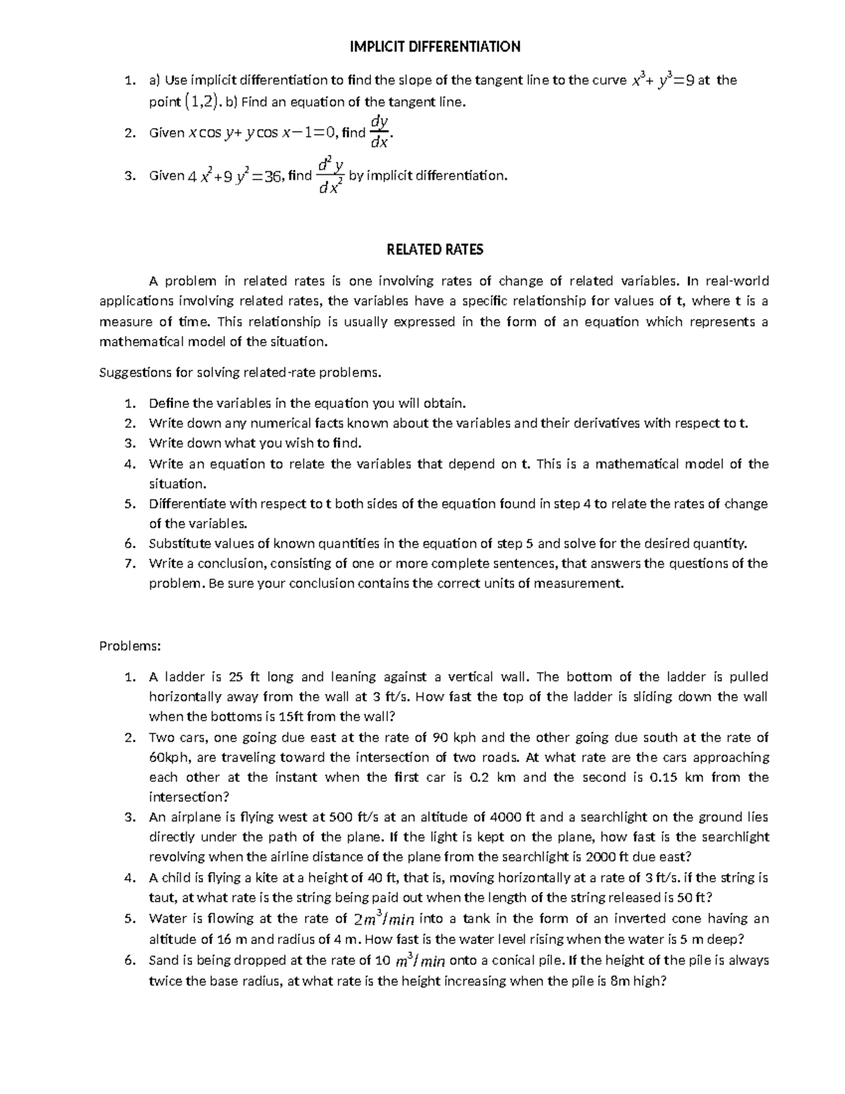 Topic 6 Implicit Differentiation Related Rates - IMPLICIT ...