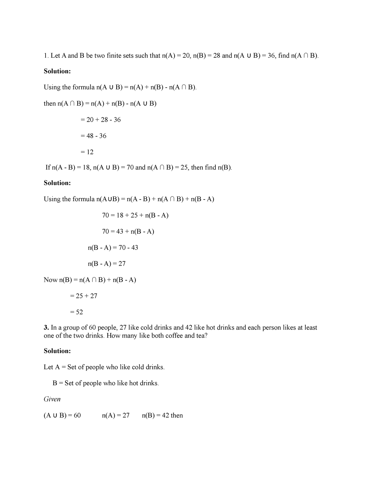 Bbit Exam - SAMPLE TEST - Let A And B Be Two Finite Sets Such That N(A ...