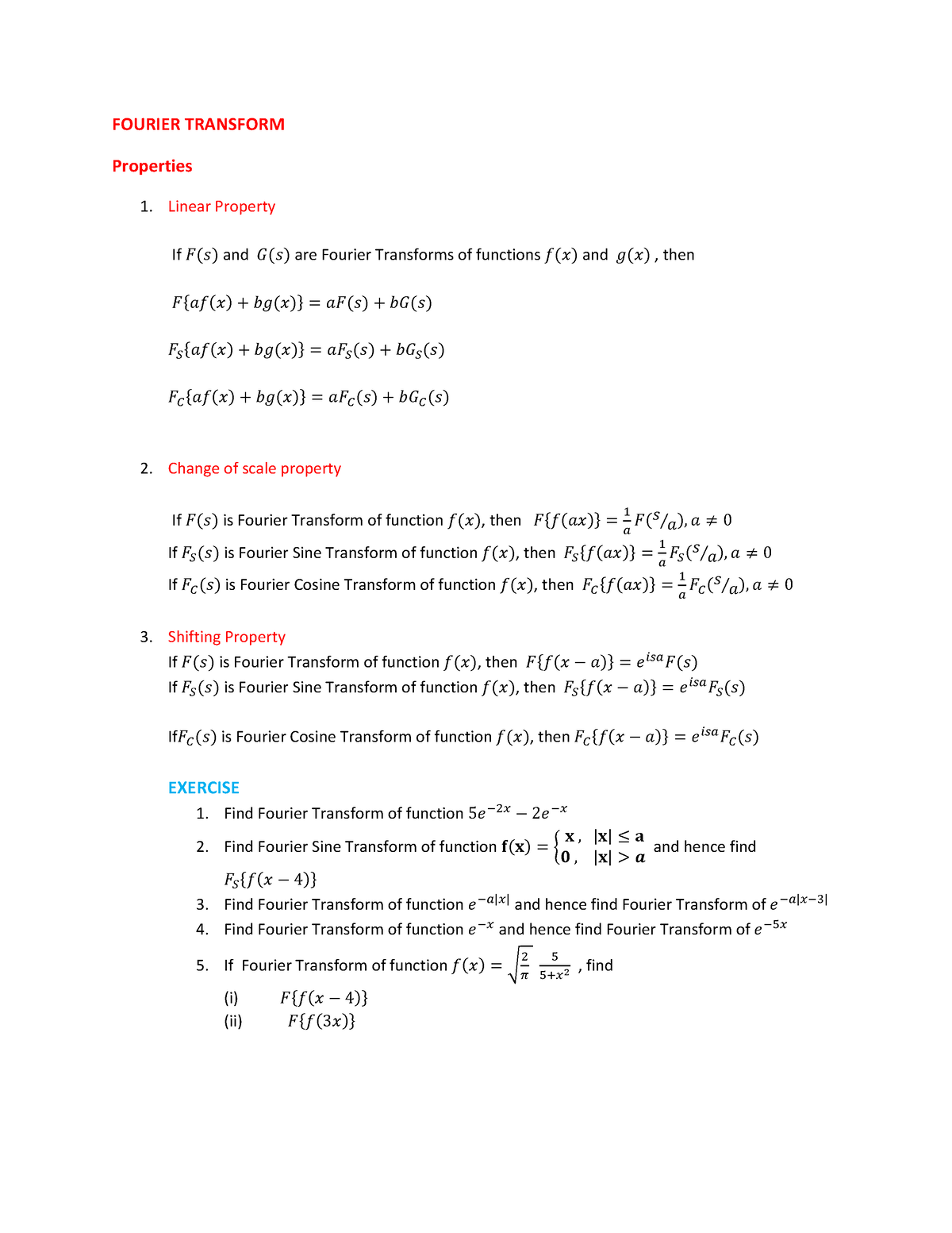 Properties Of Fourier Transform - FOURIER TRANSFORM Properties 1 ...