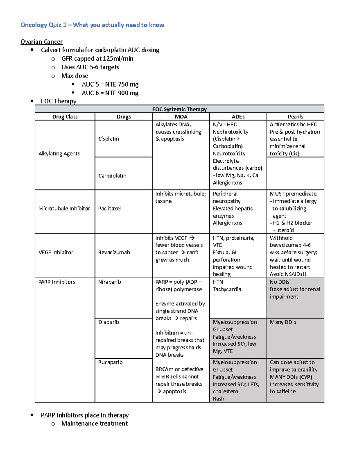 Oncology Quiz 1 - Stuff You Actually Need To Know - Oncology Quiz 1 ...