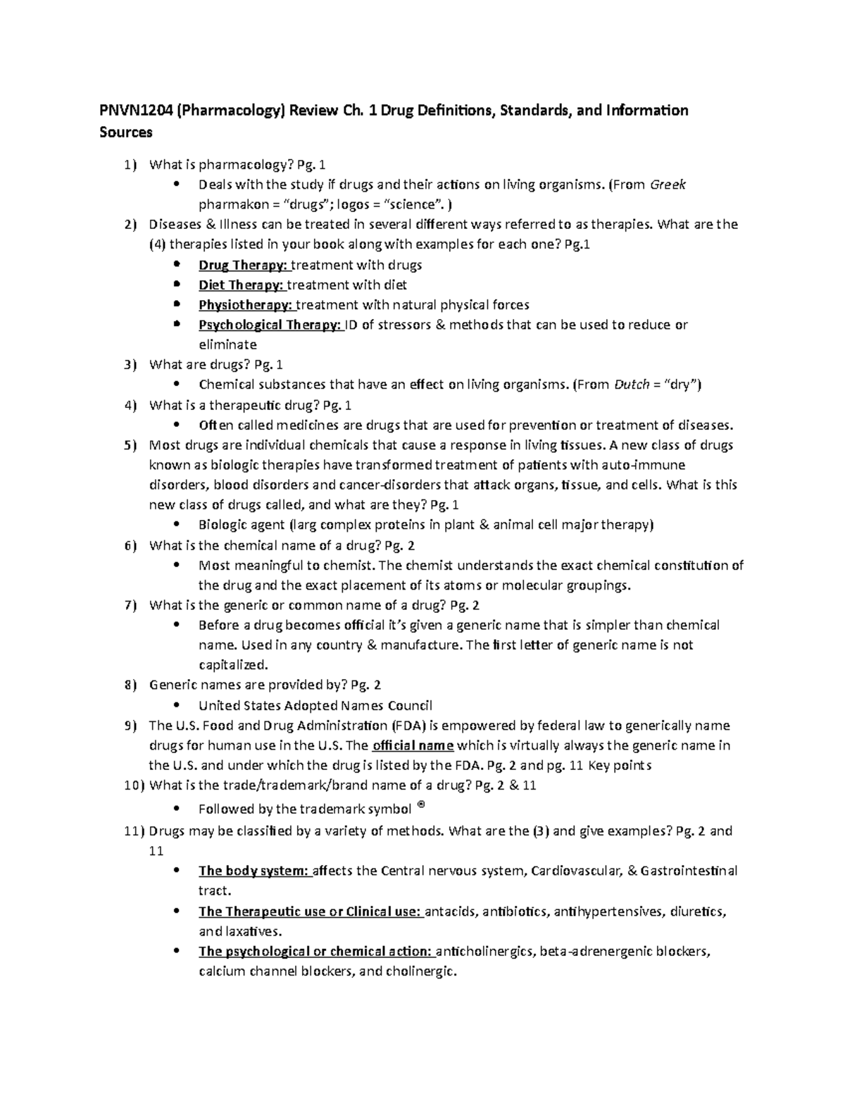 Pharm Ch. 1 Review Drug Definitions Standards And Info Copy - PNVN1204 ...