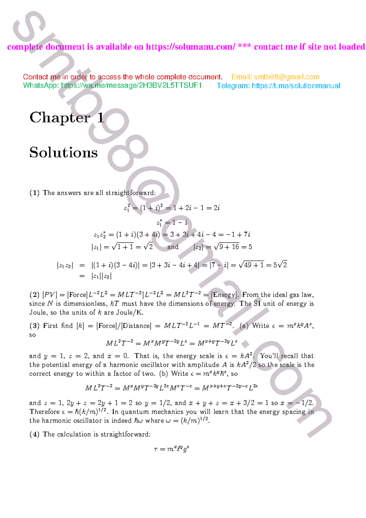 Solution Manual for A Short Introduction to Mathematical Concepts in ...