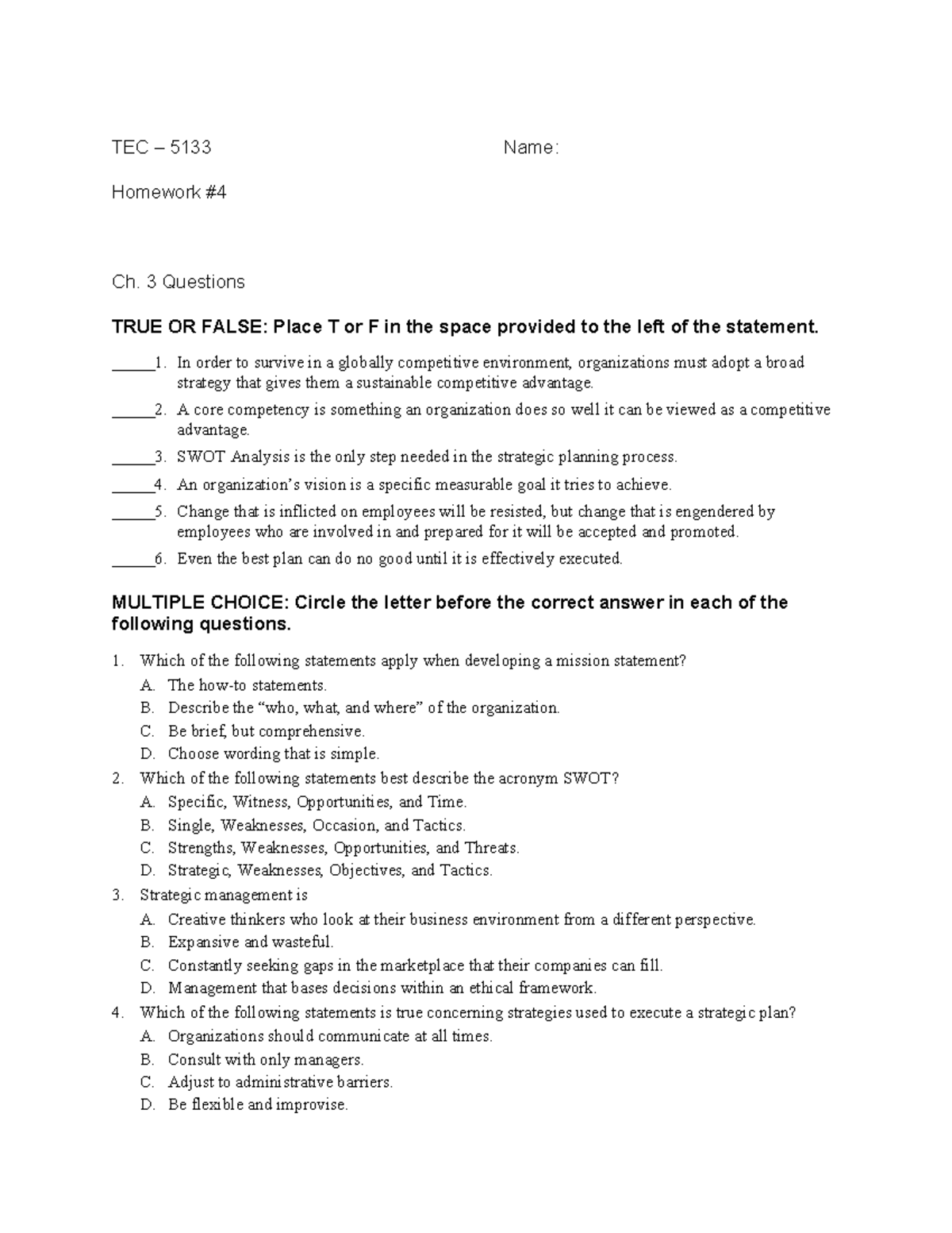 Assignment #4 SP 24 - Practical questions - TEC – 5133 Name: Homework ...