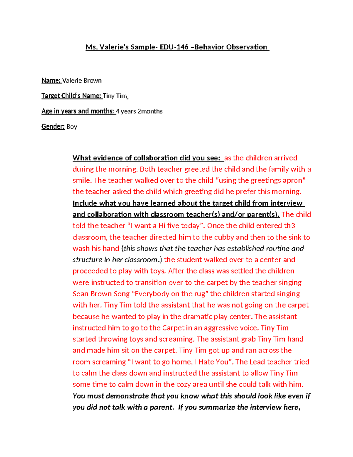 EDU 146 sample observation 2020 - Ms. Valerie’s Sample- EDU-146 ...