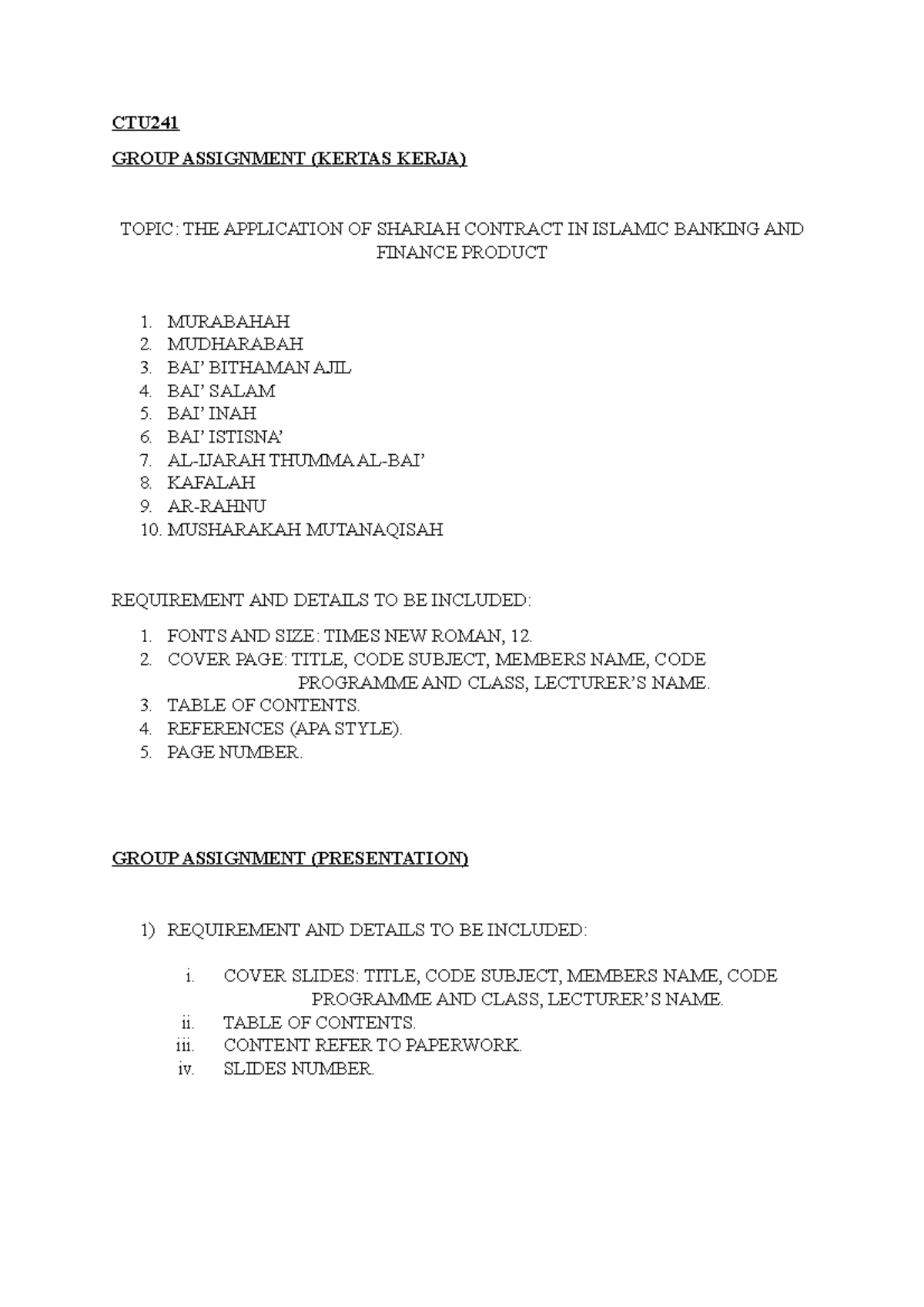Group Assignment Ctu241 Ctu Group Assignment Kertas Kerja Topic The Application Of Shariah Group Assignment Ctu241 Ctu Group Assignment Kertas Kerja Topic The Application Of Shariah