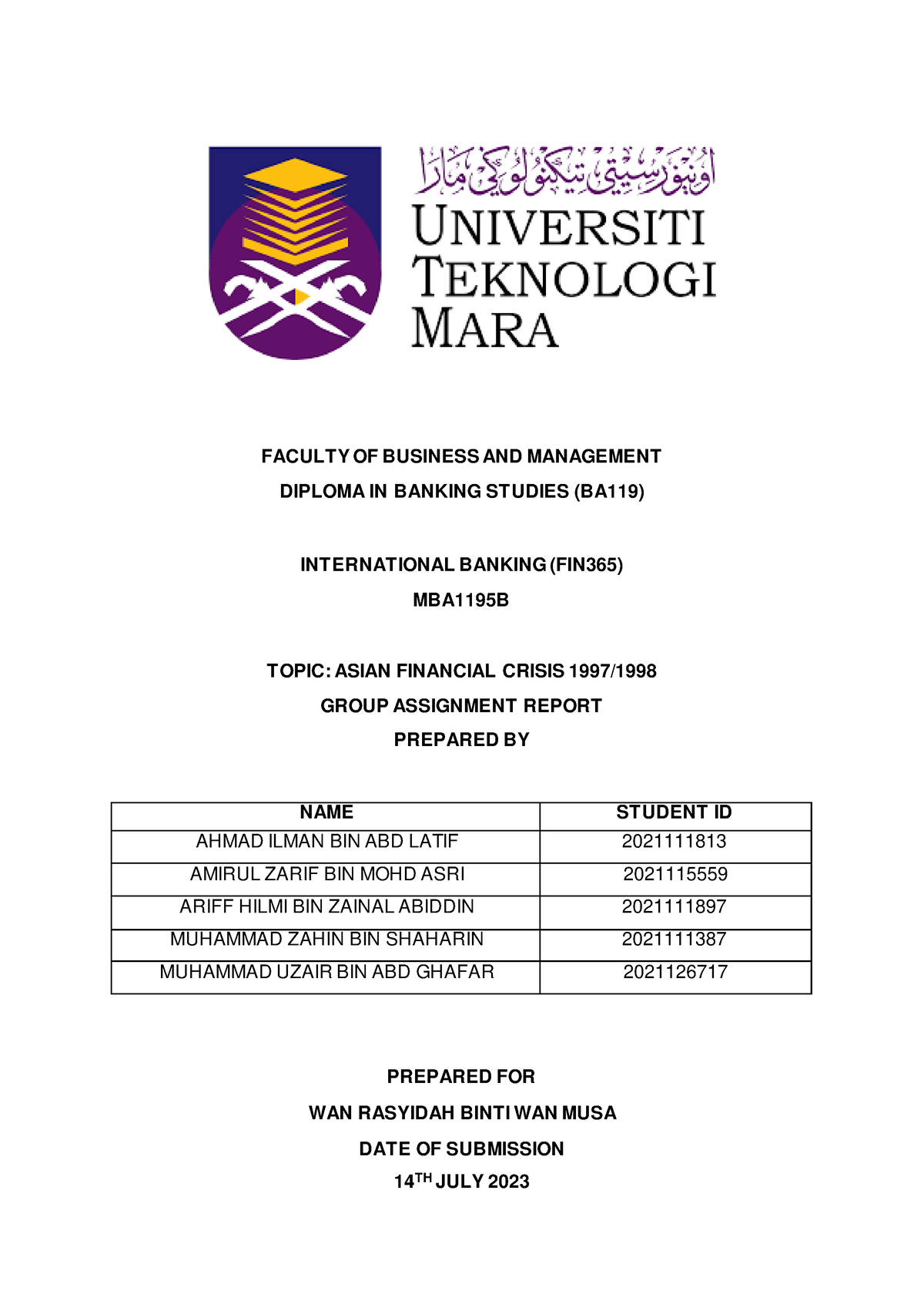 fin365 group assignment