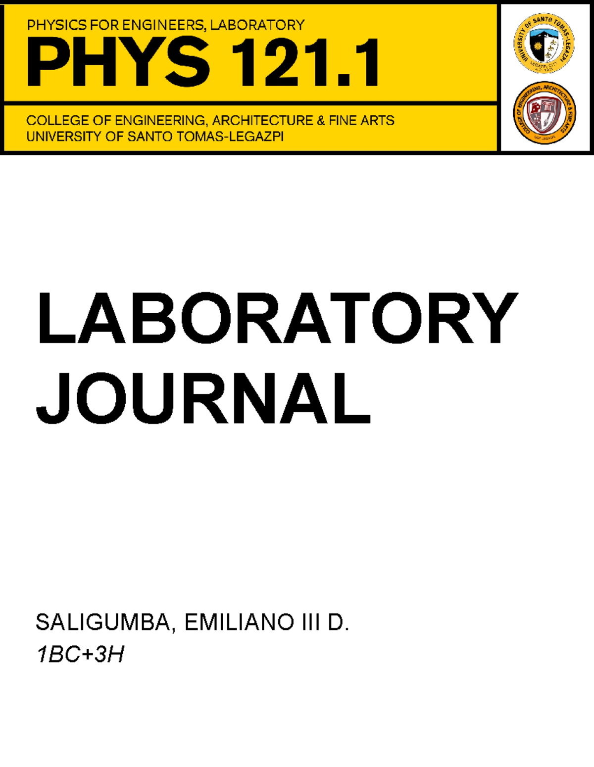 PHYS 121234124142 - LABORATORY JOURNAL SALIGUMBA, EMILIANO III D. 1BC ...