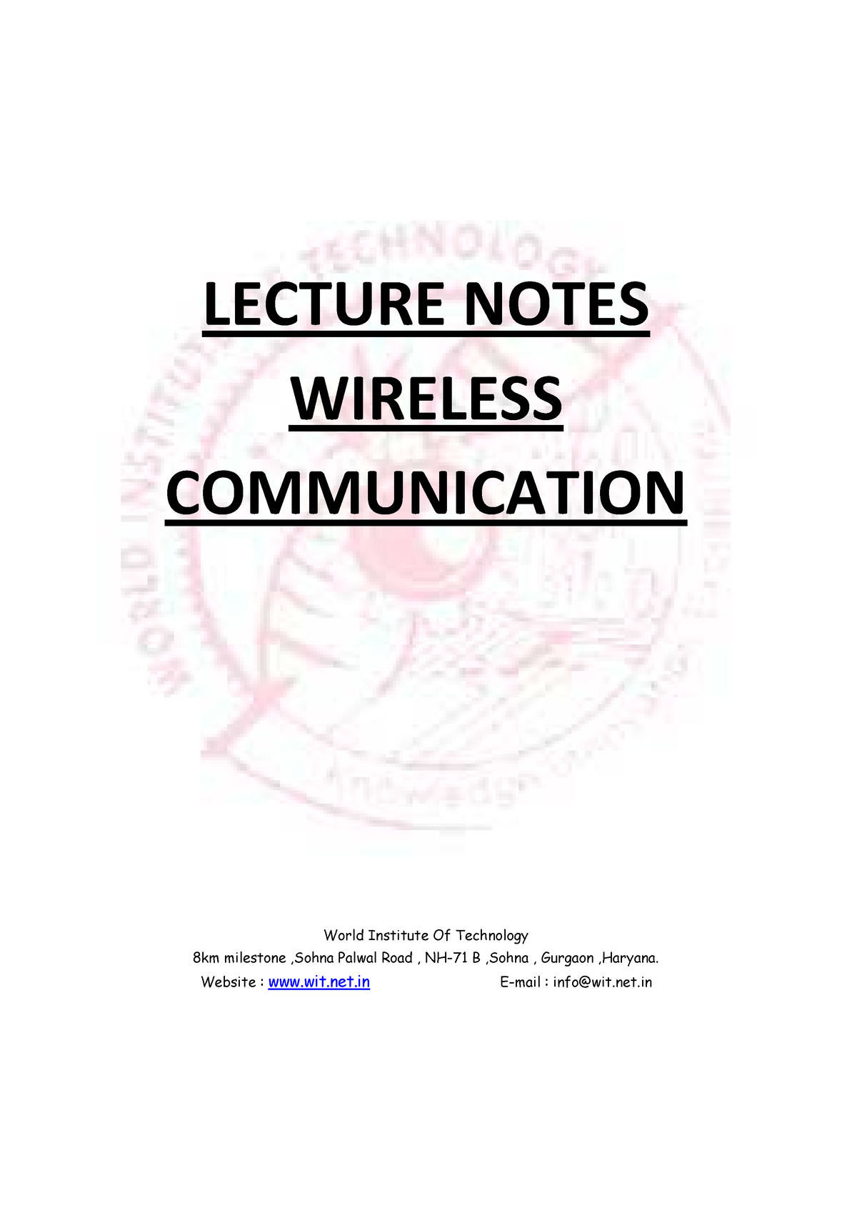 Lecture Notes Wireless Communication - World Institute Of Technology ...