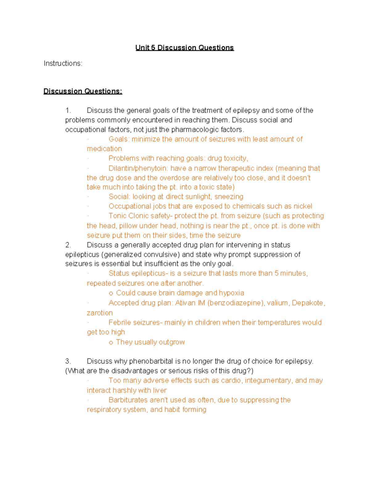 Pharmacology- Unit 5 Discussion Questions - Unit 5 Discussion Questions ...
