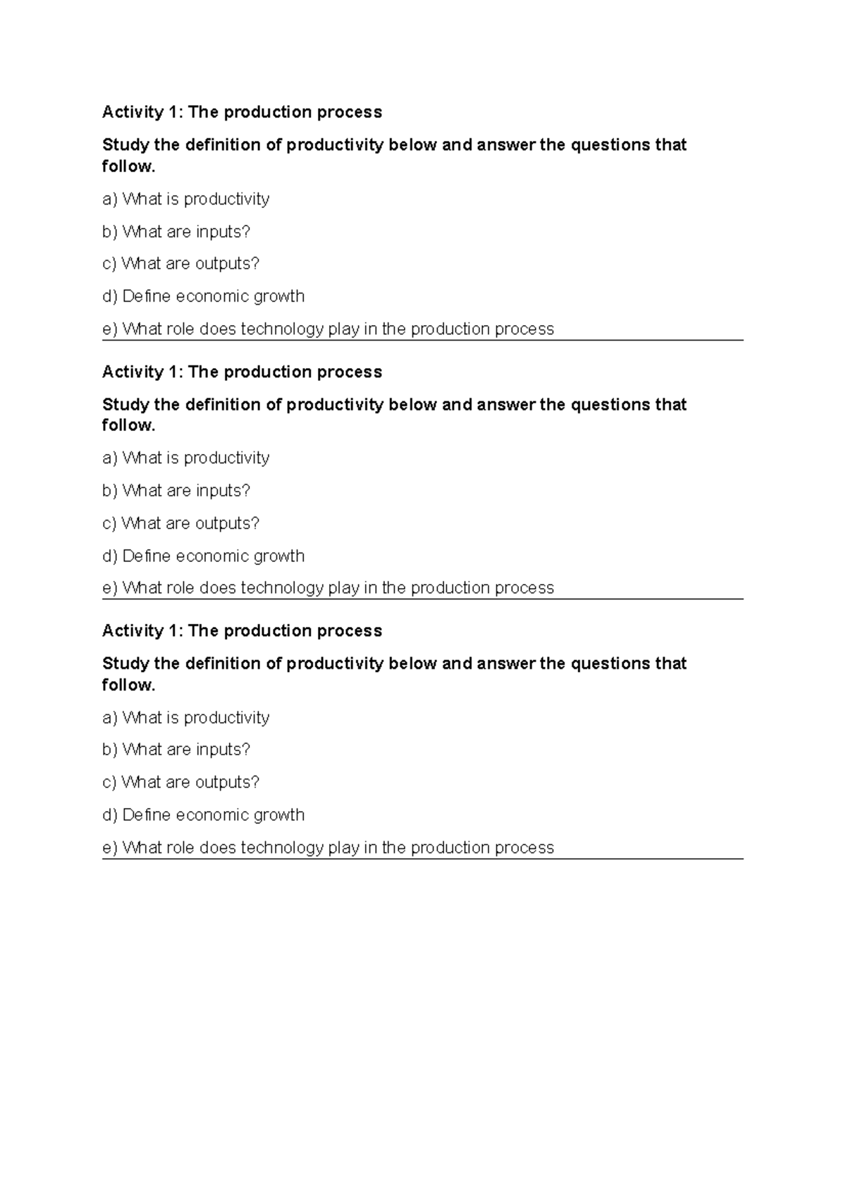 Activity 1 production process - Activity 1: The production process ...